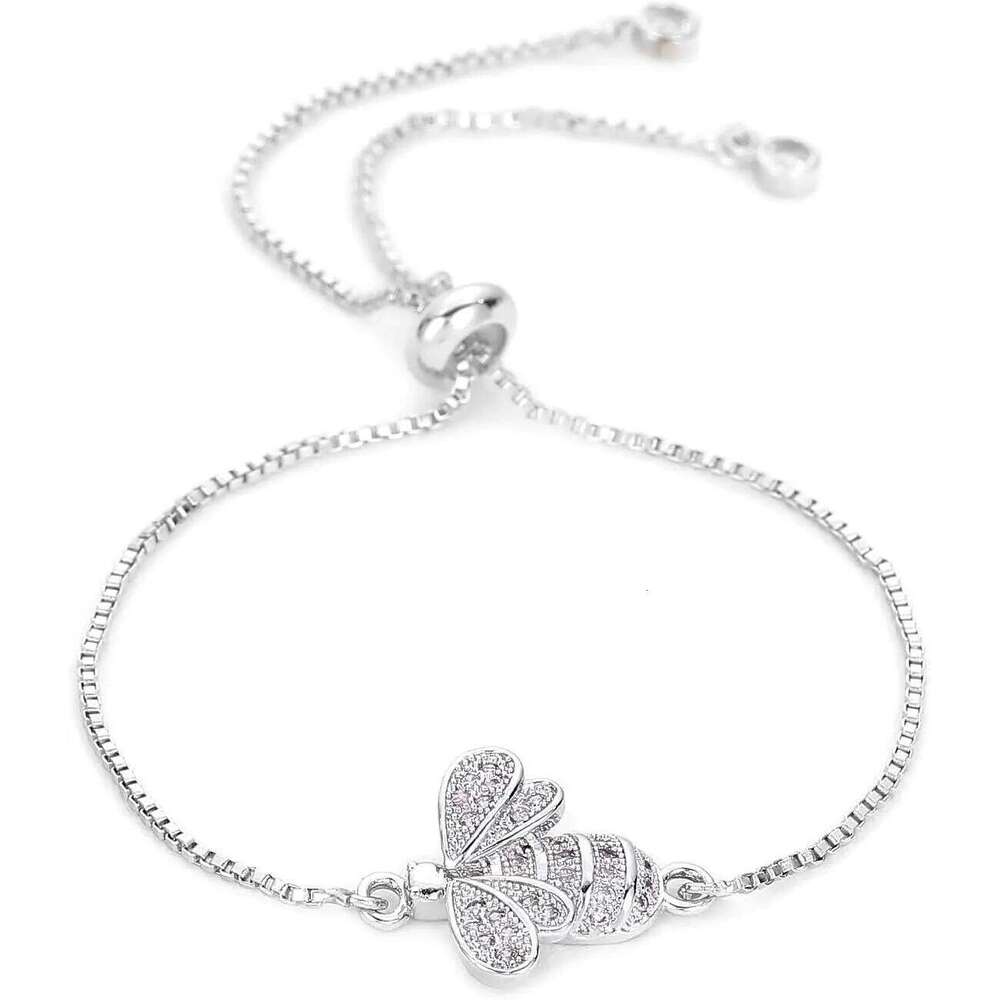 AAA White Cubic Zirconia Crystal Lovely Insect Bee Charm Bracelet Women Simple CZ Stones Fly Animal Chain Trendy Jewelry Gift Z260225