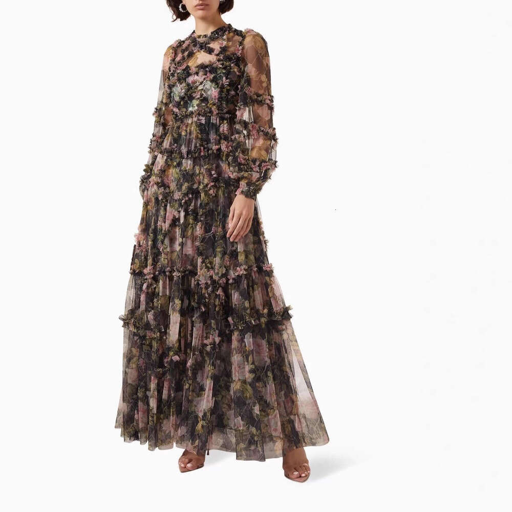 2026 early autumn new fashion brand dreamy fairy flower mesh lace pleated long skirt children's style