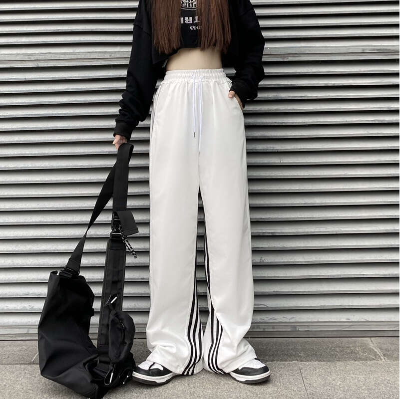 Mardi Hefxessdr American Style Straight Leg Wide Sports Sweatpants for Women Summer Three Length Stripe Casual Trousers Long Pants sweatpants casual p