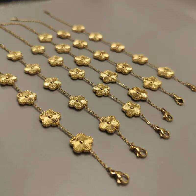 1Pc Stainless Steel Luxury Women's Clover,Novel Personality Double Sided Plum Blossom Plant Five Leaf Flower Adjustable Bracelet Z260225