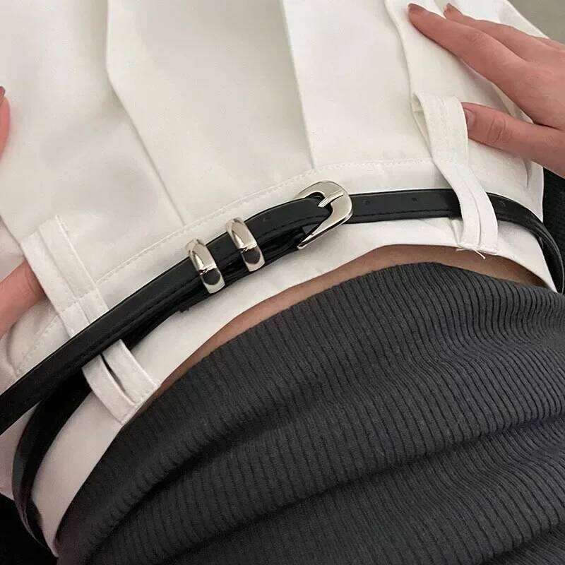 Woman's Fashionable Black Simple Thin PU Trousers Skirt Versatile Belts Student's Casual Belt Y260225