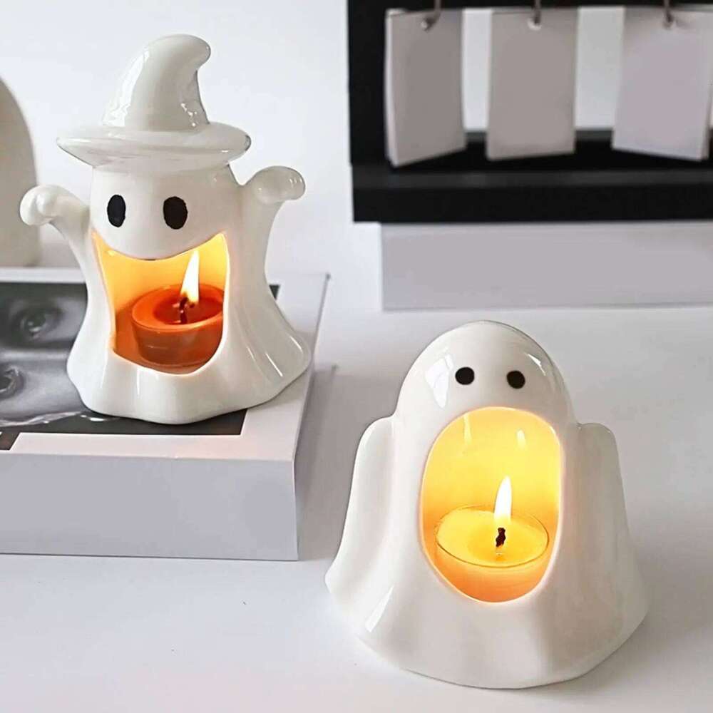 2025 Halloween Scented Candleholder Handmade Ceramic Ghost Figurine Candlestick Creative Candle Aromatherapy Ornament W260226