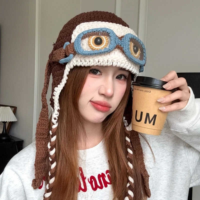 Cute Knitwear Collection------Knitted ear-protecting hat for women in autumn and winter windproof warm and makes the face look smaller plush material 