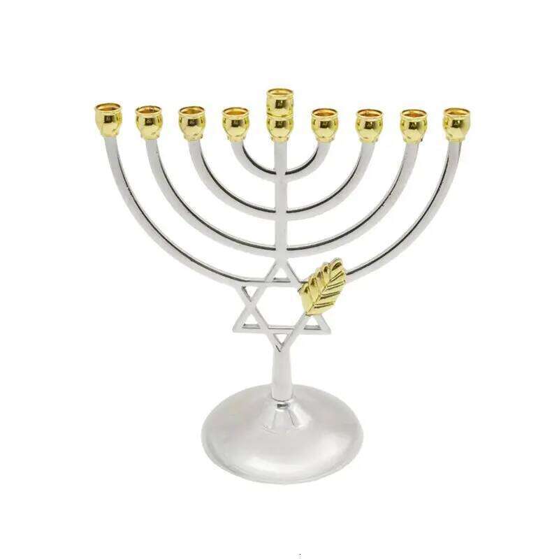 A96K-Traditional Jewish Menorah Candle Sticks Holder 9 Branch Jerusalem Temple Candles W260226