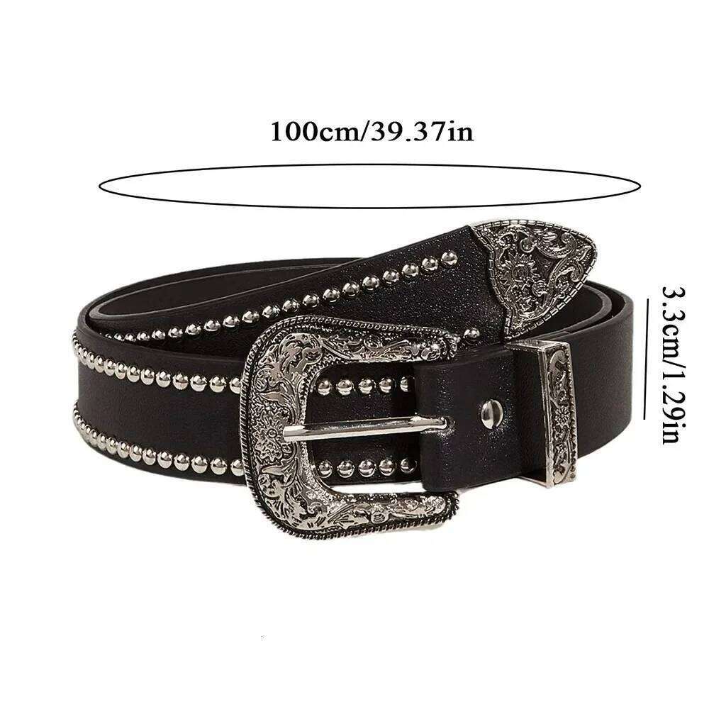 Casual Trendy Punk Rivet Belts Gothic Versatile PU Leather Waistband Y2k Western Cowboy Belt Y260225