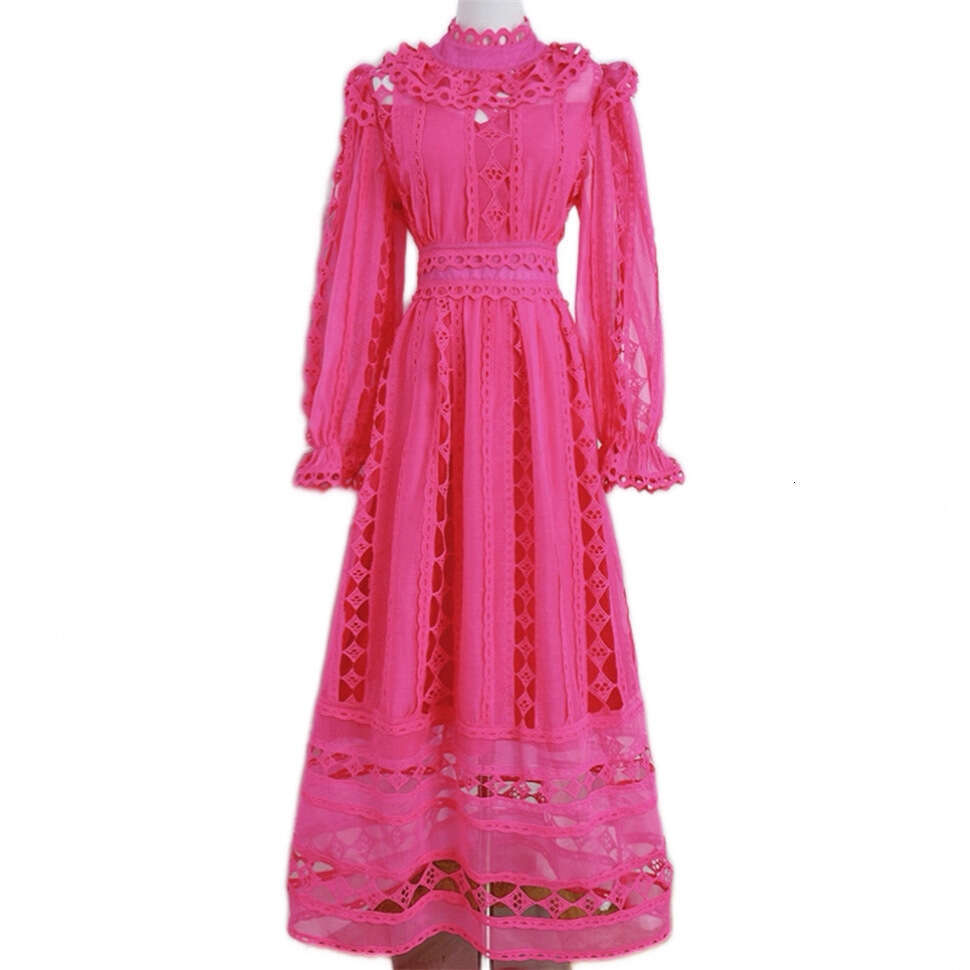 2026 New European and American Women's Design Hollow Lace Splicing Retro Style Long Skirt