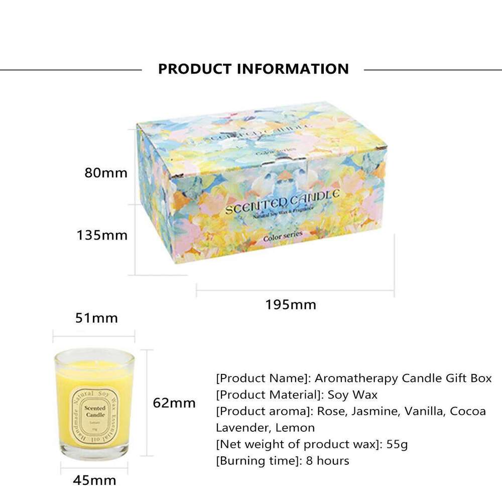 6pcs Set Aromatherapy Home Decoration Creative Birthday Wedding Gift Multicolour Glass Fragrance Soybean Scented Candles W260226