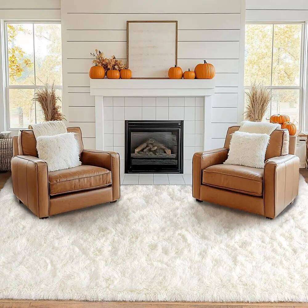 Large Cream White Fuzzy Shag Rug, Plush Soft Carpet for Living Room, Bedroom, Kids & Nursery, Modern Decor, Non-Slip W260226