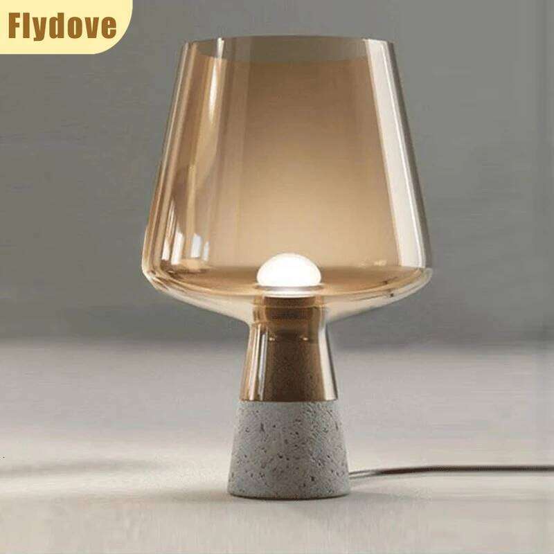 Nordic Creative Cement Base LED Glass Desk Lamp Rural Bedroom Bedside Home Decoration E27 Modern Minimalist Lighting Fixtures H260225