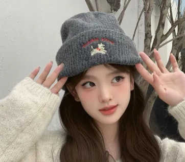 2025 Fall/Winter Girls Student Knit Hat with Puppy Embroidery Cute Versatile Warm and Face-Slimming S260225