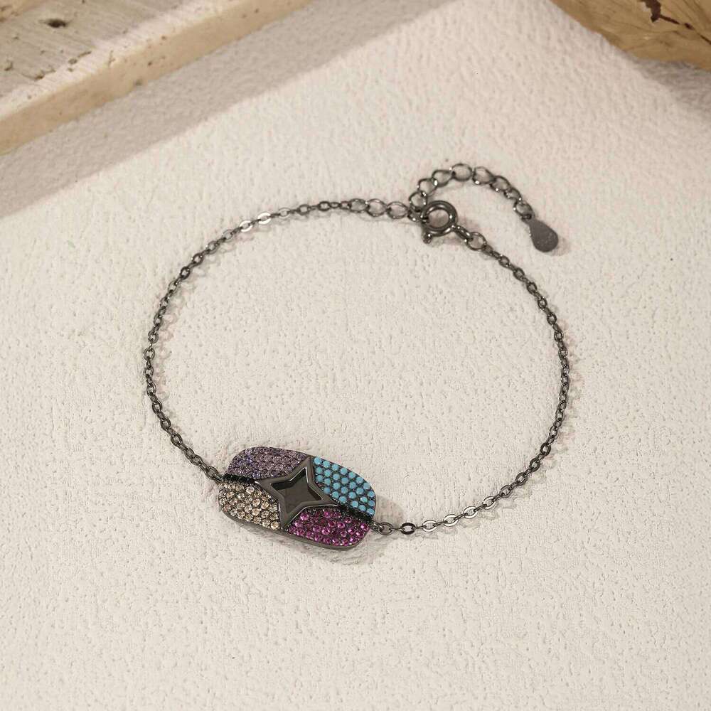 MODIAN 925 Sterling Silver Black Colorful Zirconia & Turquoise Geometric Stars Bracelet For Women Fine Stackable Jewelry Z260225