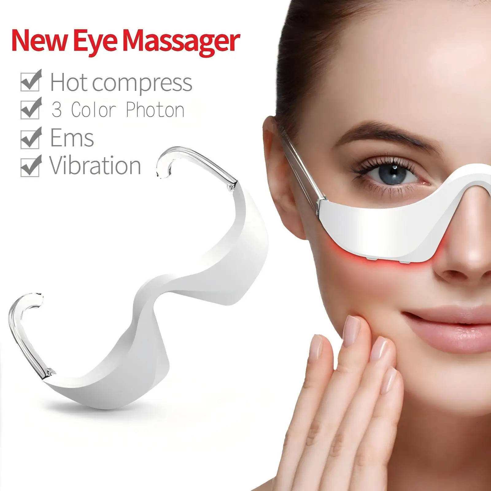 3 in 1 LED Pon Under Eye Beauty Device Red Light Microcurrent Massager Glasses for Bag Fatigue Dark Circles 260205