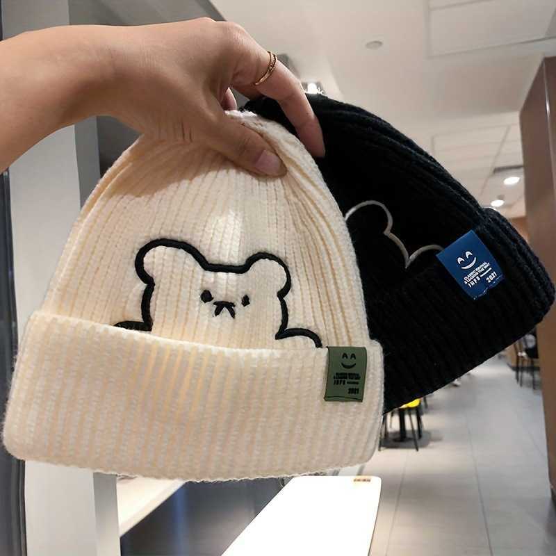 Hot Selling Autumn Winter New Embroidered Cute Knitted Hat for Women Face Slimming Warm Wool Hat Cold Hat Student Ear Protection Hat S260225