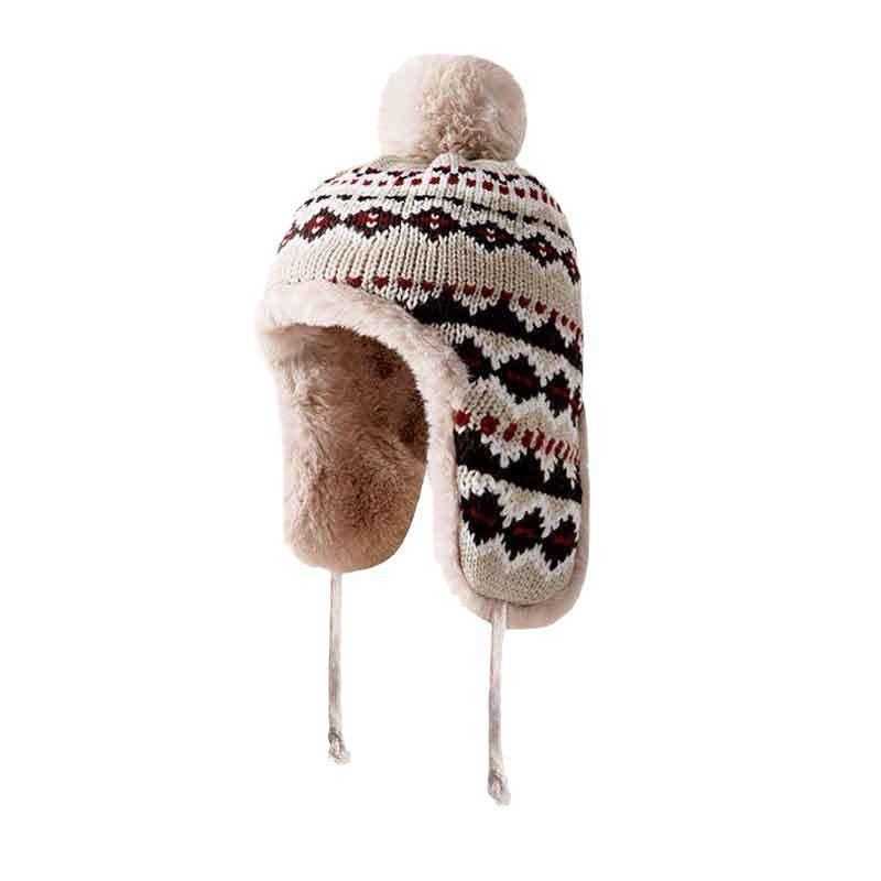 Winter Thickened Fleece-Lined Warm Lei Feng Hat for Women Knitted Jacquard Pattern Earflap Hat Northeast Cold-Proof Versatile Casual Hat S260225IERY