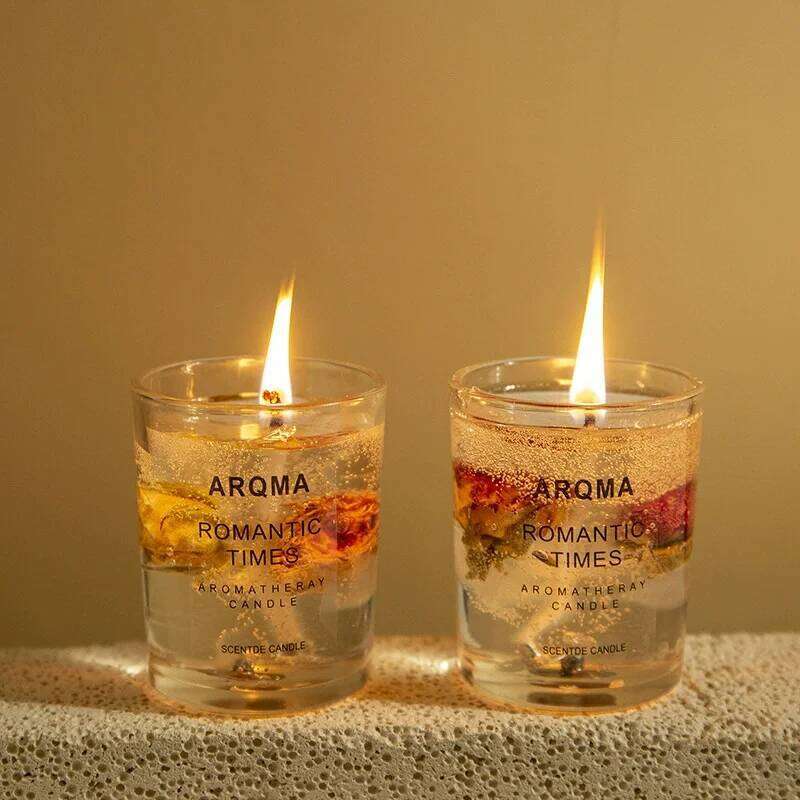 1Pc Dried Flower Jelly Wax Scented Candle, Rose Lime Aromatherapy Candles for Home/Office Fragrance Freshener Decoration Gift W260226