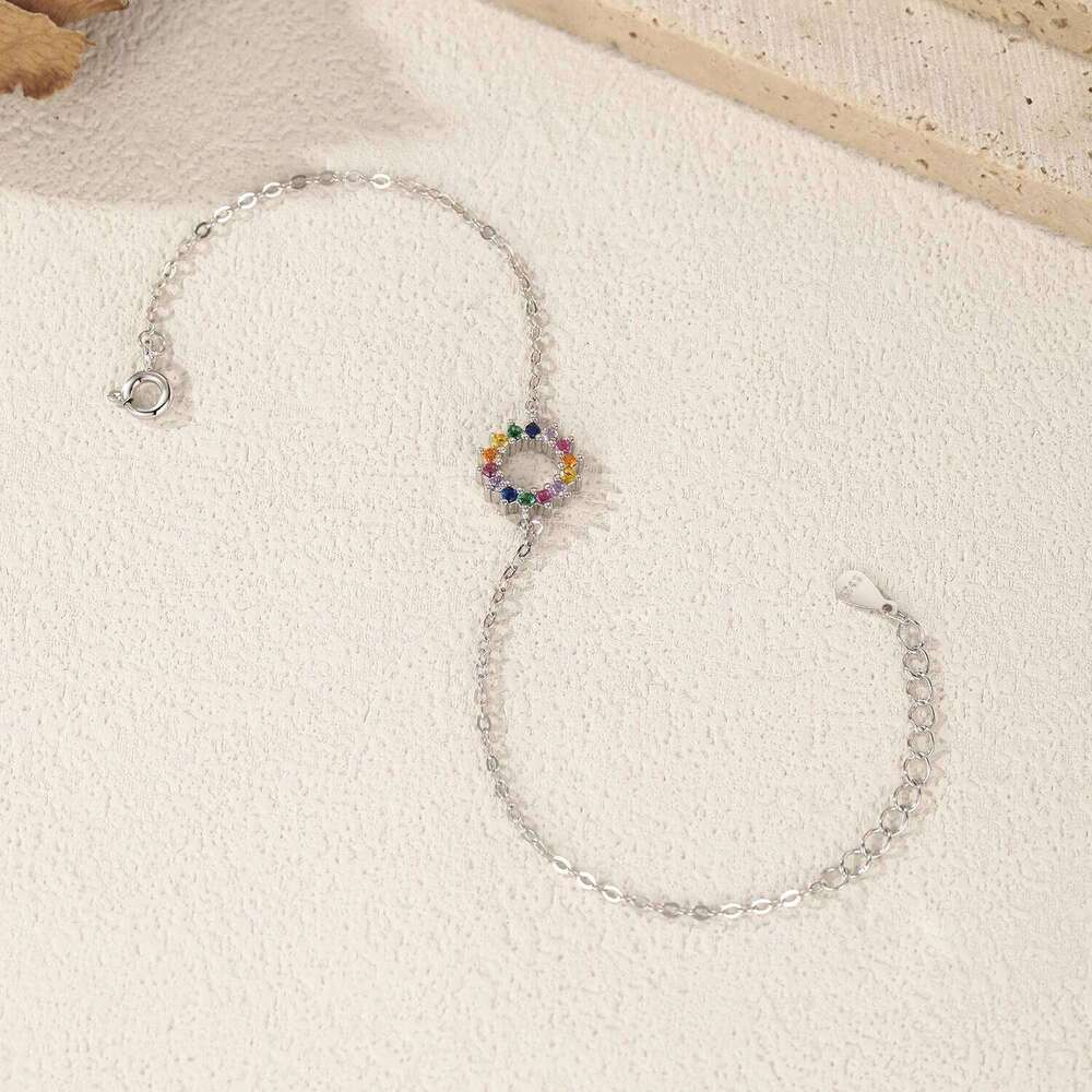 MODIAN 925 Sterling Silver Trendy Dopamine Color Zirconia Sun Simple Link Chain Bracelets For Women Fine Jewelry Z260225