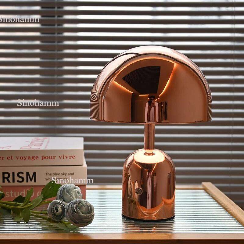 LED Luxury Bedside Lamps Mushroom Metal Glossy Bedroom Night Desk Table Lamp Rechargeable Stepless Dimming Atmosphere Ornament H260225