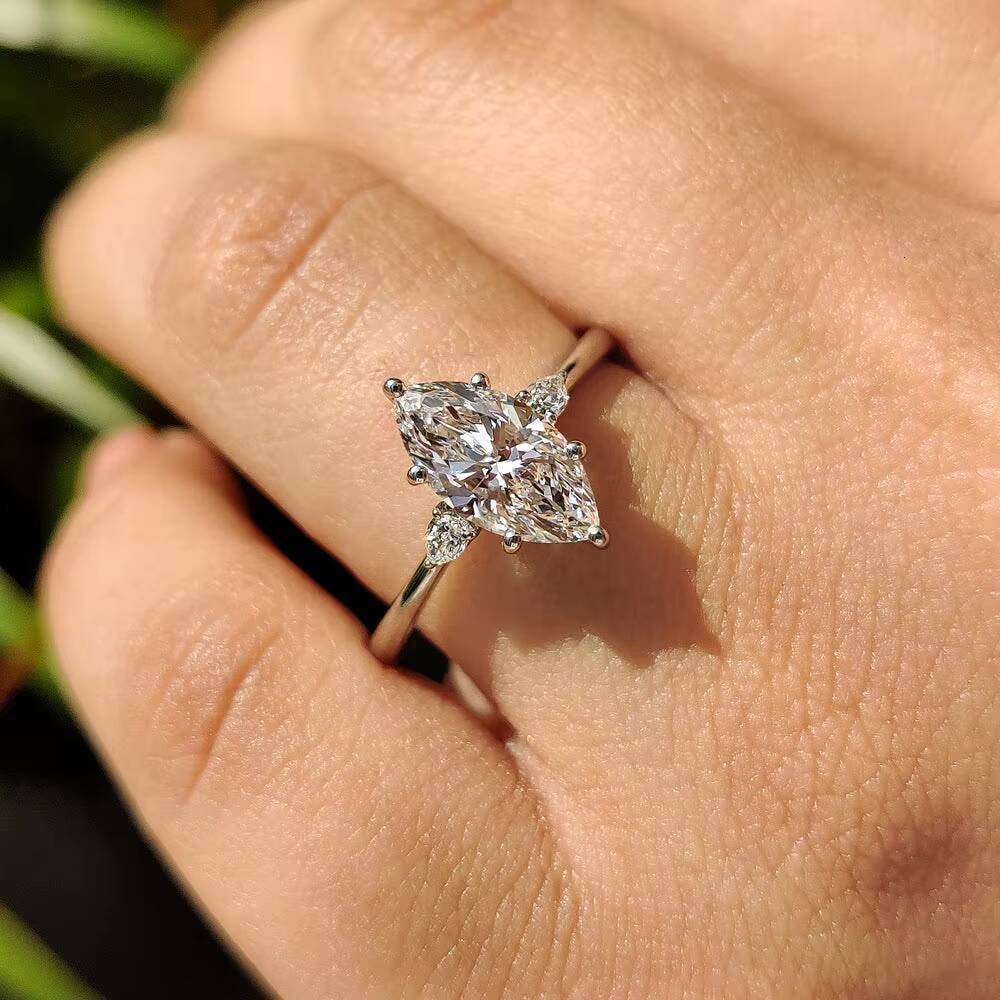 Lab Grown Diamond Ring D Color CVD 1CT 2CT 3CT IGI Marquise Engagement Wedding 14K 18K Solid White Gold Women Jewelry
