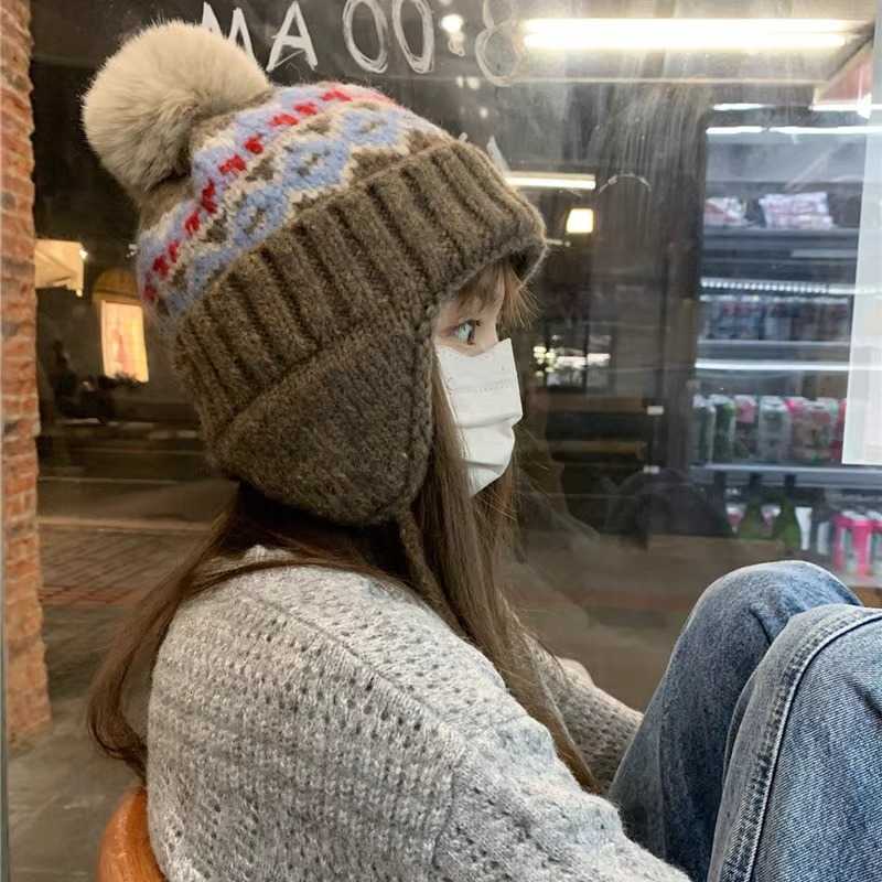 woolen hat for women versatile for autumn and winter warm knitted hat for large head circumference makes the face look smaller ear-protecting hat S260