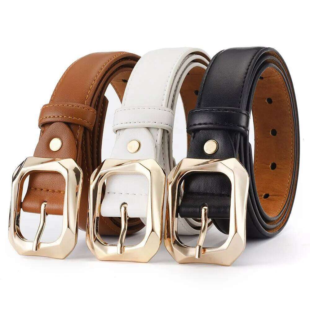 1pc New Women's Fashion Gold Alloy Buckle High Grade Soft PU Leather Trend Paired with Coat Jeans Lady Belt Y260225