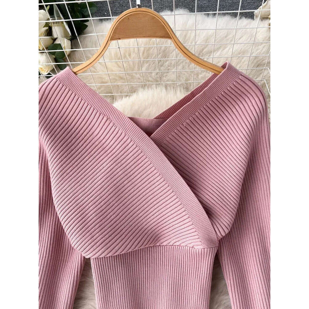 Women's designer winter casual knitted two-piece V-neck long sleeved sweater elastic pants set 2026