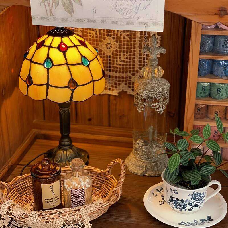 Vintage Tiffany Table Stained Glass Desk Light Bedside Nightstand Lamp Bedroom Living Room Office Reading Decor Lighting H260225