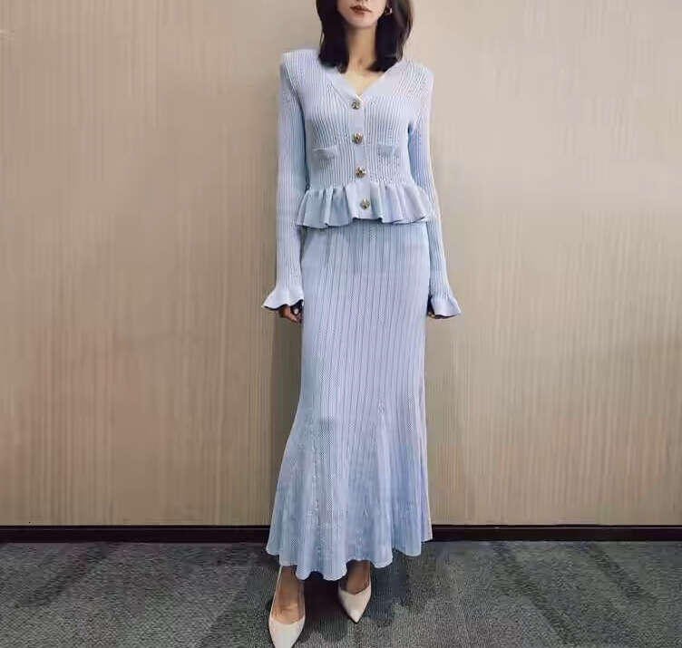 2026 Autumn/Winter New Women's Social Goddess Design Ruffle hem Knitted Slimming Fishtail Long Dress