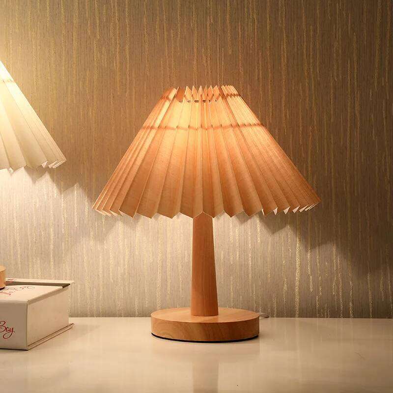 Pleated Nordic Decoration Ins Bedroom Bedside Umbrella Night Residential Dormitory Ambient Light Dimmable Lamp H260225