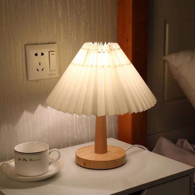 Pleated Nordic Decoration Ins Bedroom Bedside Umbrella Night Residential Dormitory Ambient Light Dimmable Lamp H260225