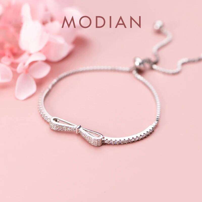 Modian Authentic 925 Sterling Silver Radiant Clear CZ Bowknot Slim Bracelet for Women Adjustable Box Chain Fashion Fine Jewelry Z260225