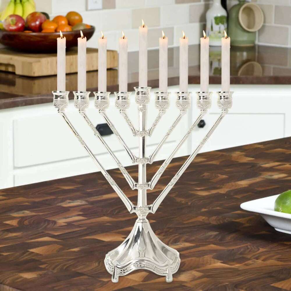 Zinc Alloy 9 Branch Menorah Candelabra for Holiday Decor Sturdy 10.4x9.4inch W260226