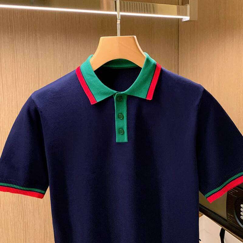 Mens Summer Fashion New Casual Polo Shirts Male Knitted Short Sleeve Lapel T-Shirts Men Leisure Patchwork Tops Tees Z11 - view 4