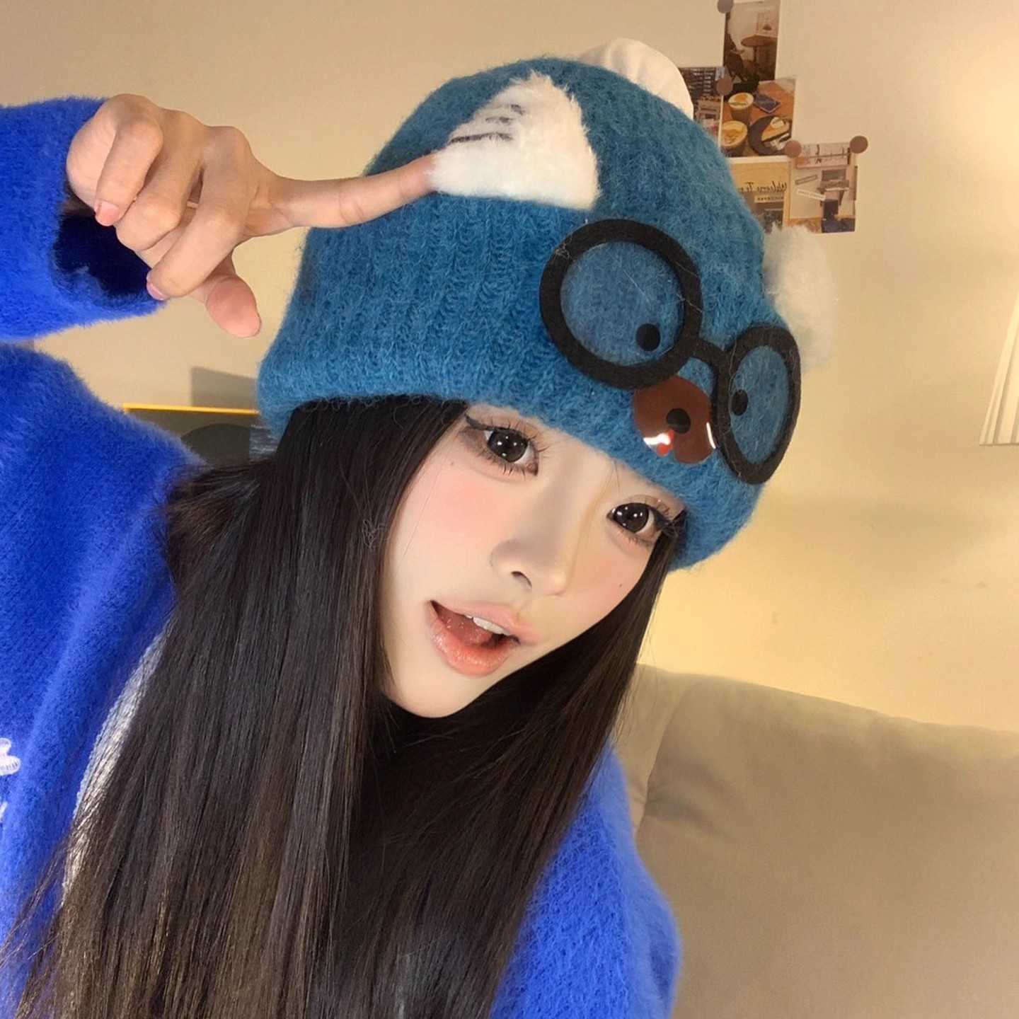 2025 New Cute Cat-Eared Knit Hat for Women Autumn and Winter Warm Ear-Protecting Anti-Cold Woolen Hat S260225