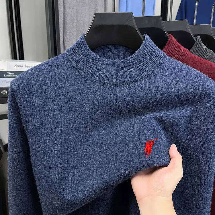 2025 Autumn/Winter Men's Woolen Half High Neck Thickened Solid Color Warm Knitted Base Sweater H260226 - view 4