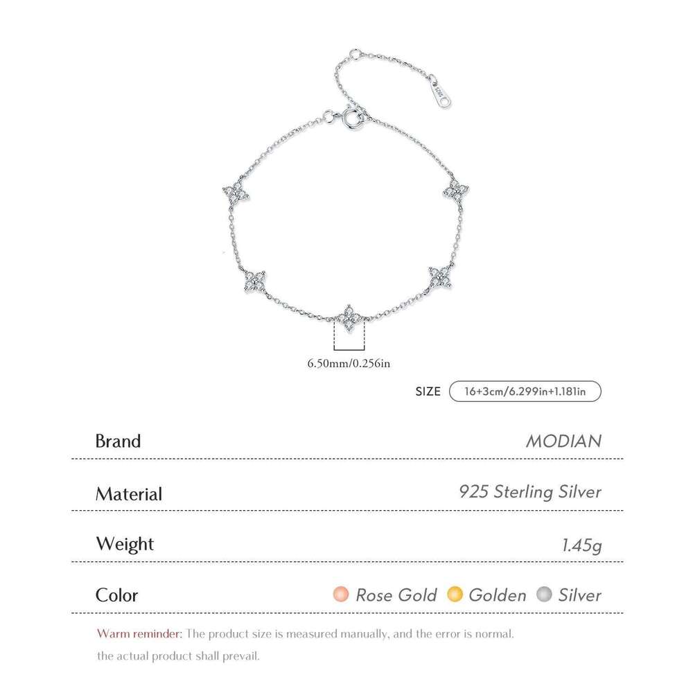 MODIAN 925 Sterling Silver Trendy Exquisite Four-Leaf Clover Clear CZ Charms Bracelet For Women Fine Jewelry Accessories Z260225