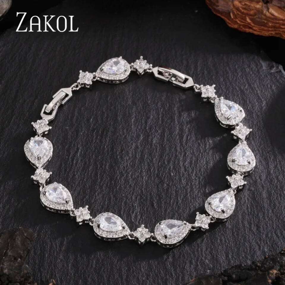 ZAKOL Wedding Bridal Bracelet for Brides Bridesmaids Delicate Cubic Zirconia Classic Teardrop Tennis Bracelets Women Jewelry Z260225