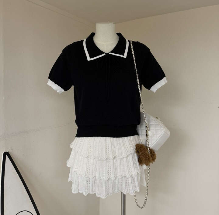 2026 Spring/Summer New Designer Lace Embroidered Letter Casual Versatile Collar for Girls Knitted Women