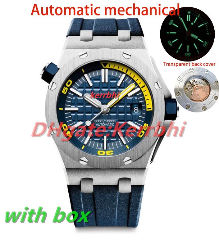 Men Designer watch quality Fashion Automatic Mechanical 2813 movement Watch Rubber band Strap Waterproof 100M Luminous wristwatch