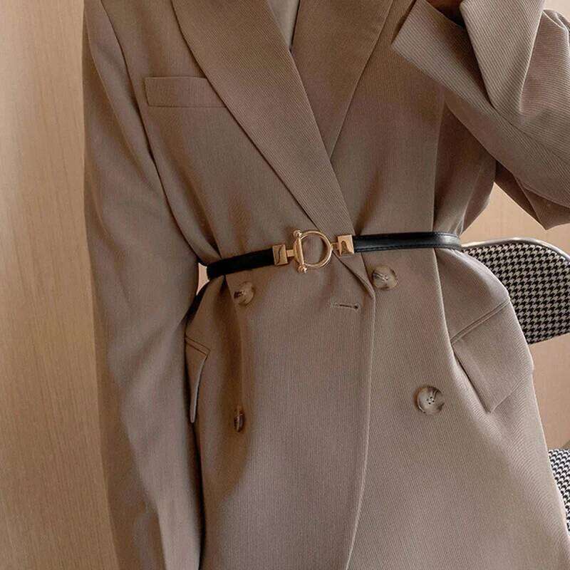 Female Fashion Coat Buckle Leather Sweater Waistband Simple White Black Belt for Women Dress Accessories Y260225