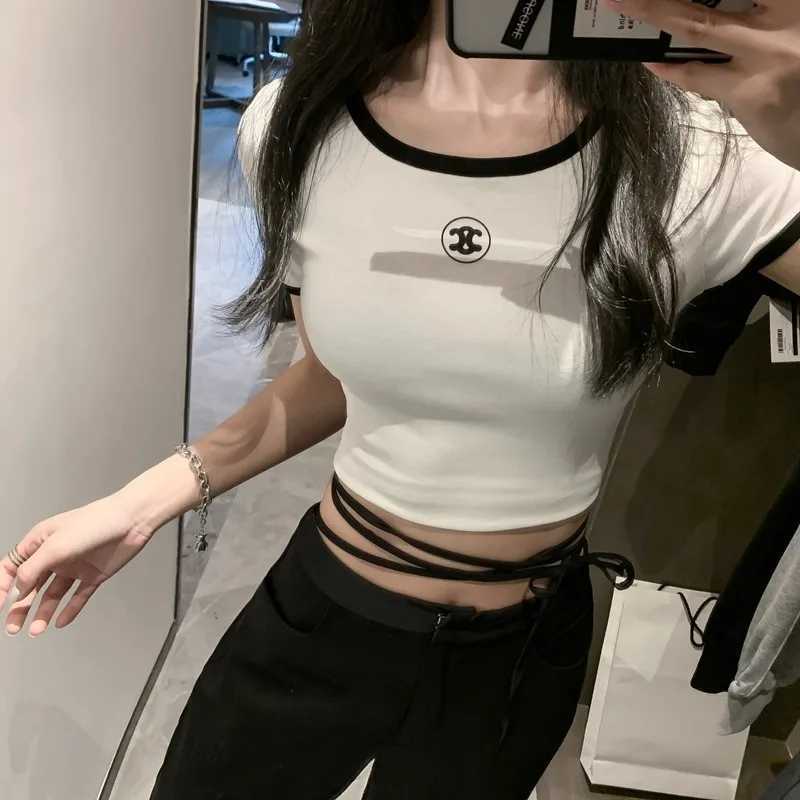 Women's Slim High Waist Crop Top, Trendy Short Sleeve Tee for LayeringT260226