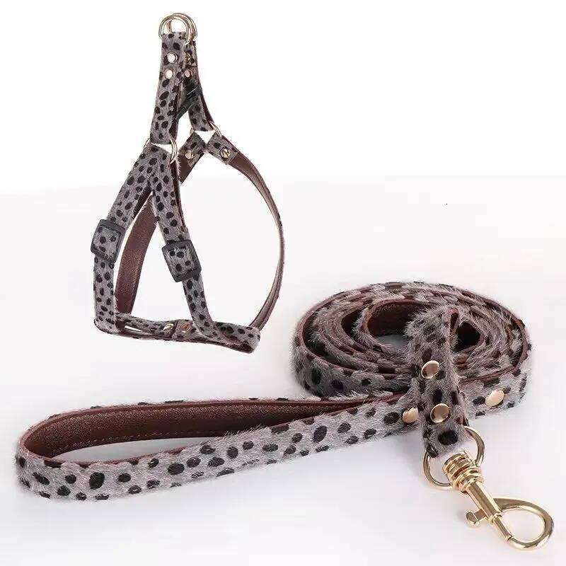 French Leopard Print Cat Collar Adjustable Small Dog Harness and Leash Set Poodle Schnauzer Puppy Collars Dogs Accessories
