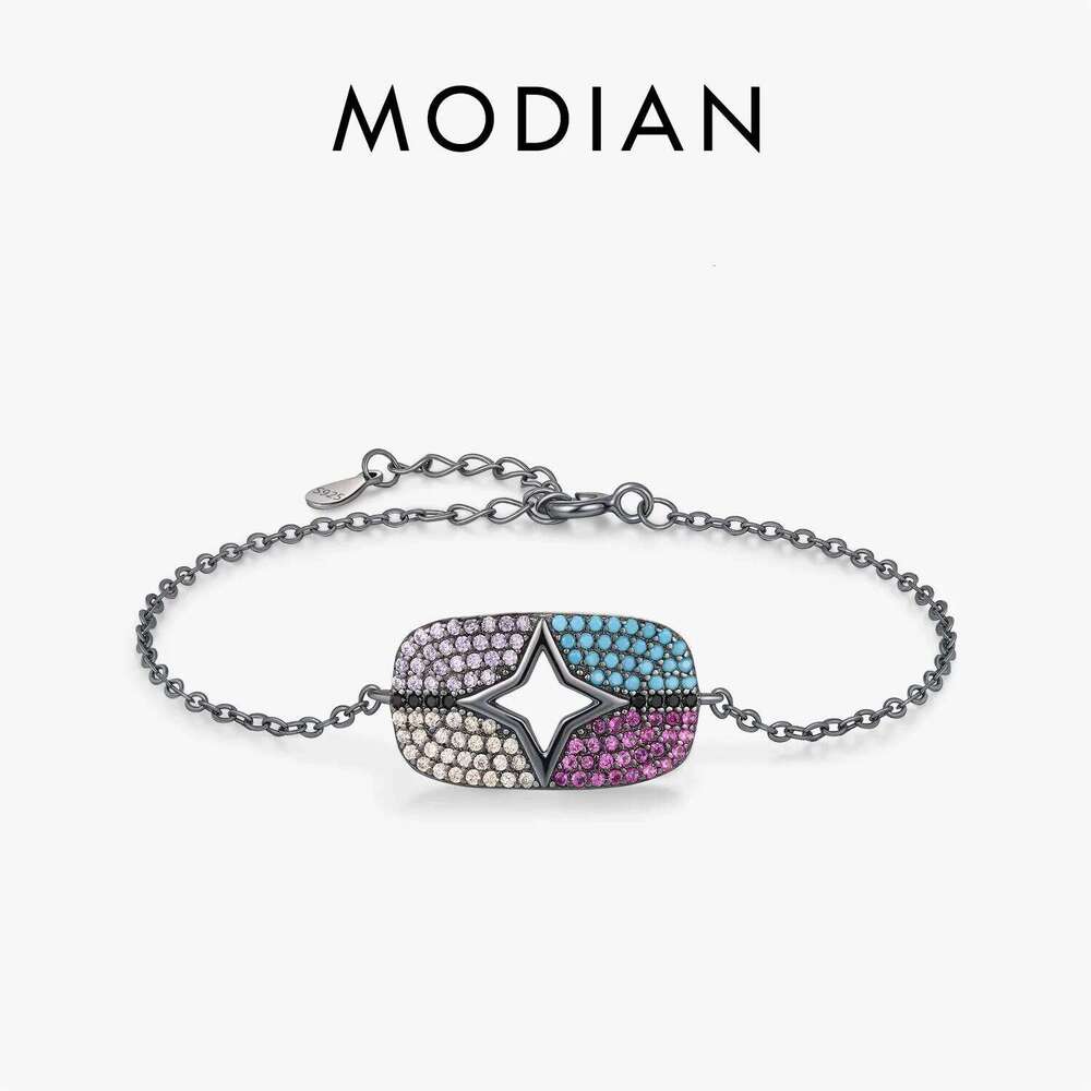 MODIAN 925 Sterling Silver Black Colorful Zirconia & Turquoise Geometric Stars Bracelet For Women Fine Stackable Jewelry Z260225