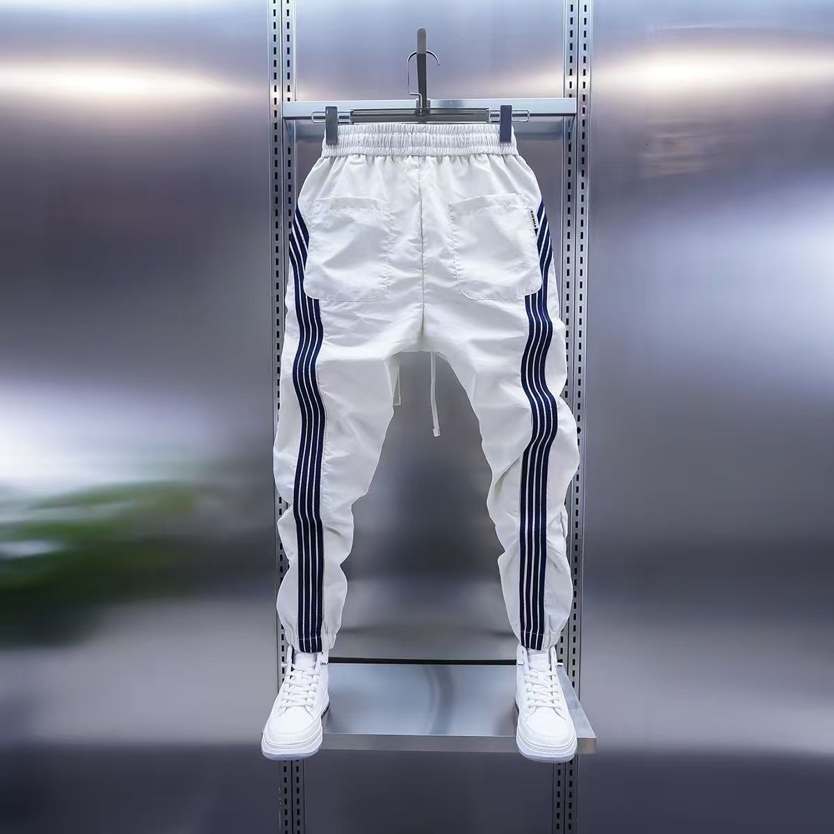 Luxury Brand Designer Clothes 2026 Men's New Patchwork Casual Pants, Trendy Youth Quick-Dry Striped Slim-Fit Pants