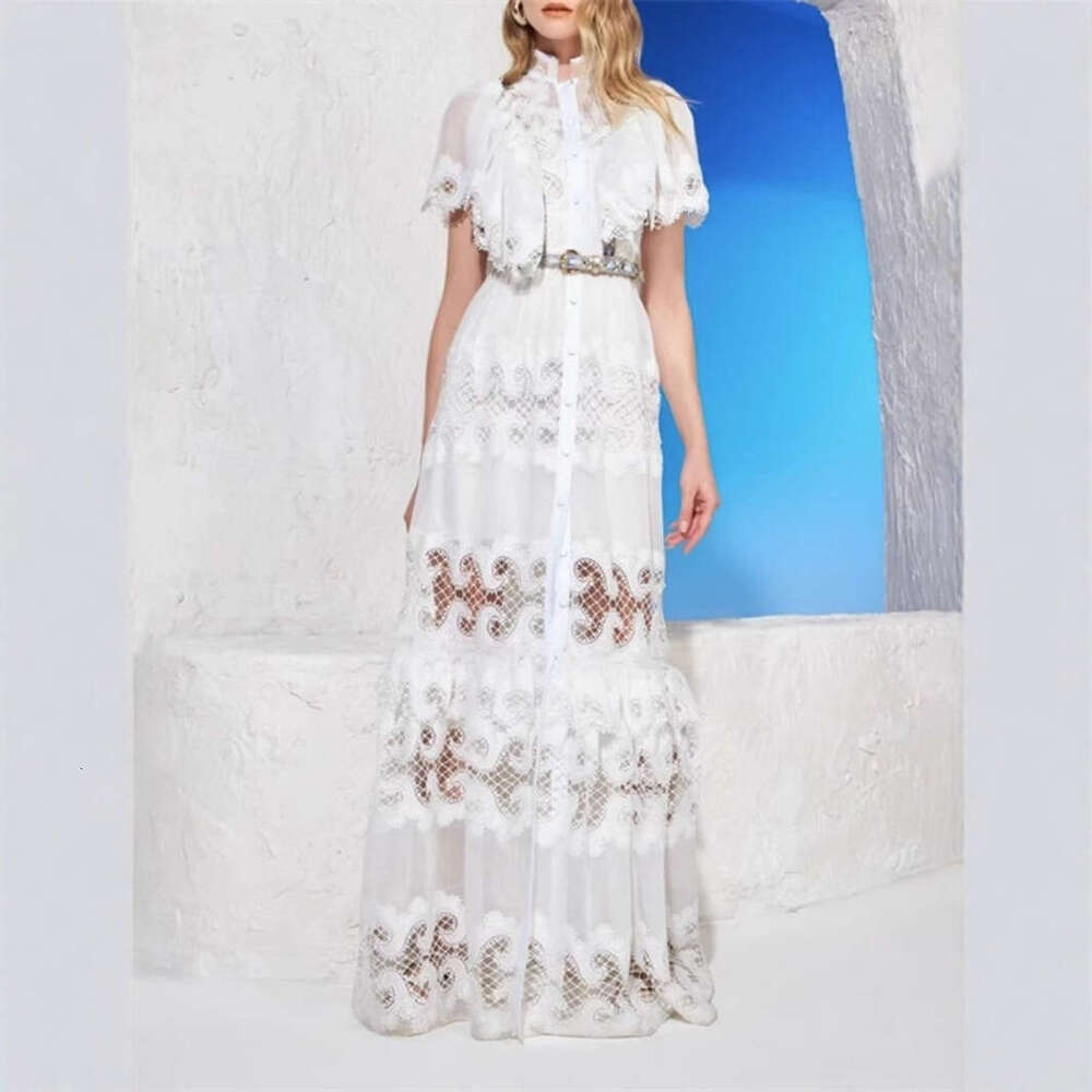 2026 new European and American niche goddess style design with flowing sleeves and hollowed out large hem long skirt