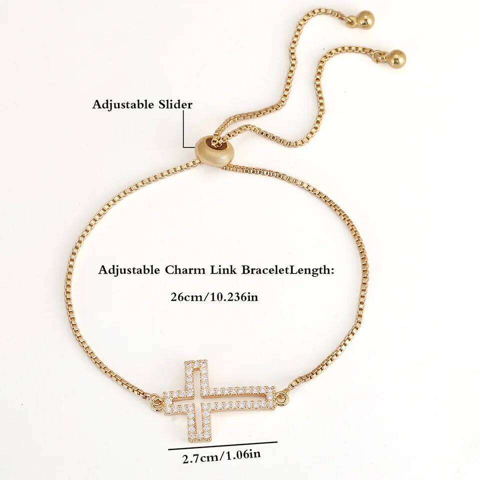 Stylish Copper Set Zirconium Cross Men's AND WOMEN'S Gold Silver Color Simple Adjustable Chain Bracelet Party Jewelry Z260225
