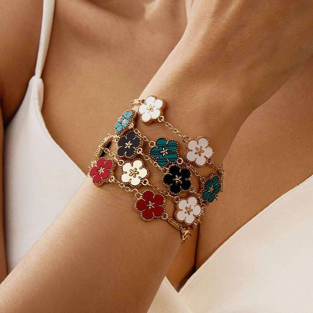 Luxury Double-sided Plum Blossoms for Women Five Leaf Flower Adjustable Bracelets Aesthetic Party Lucky Jewelry Gift Z260225