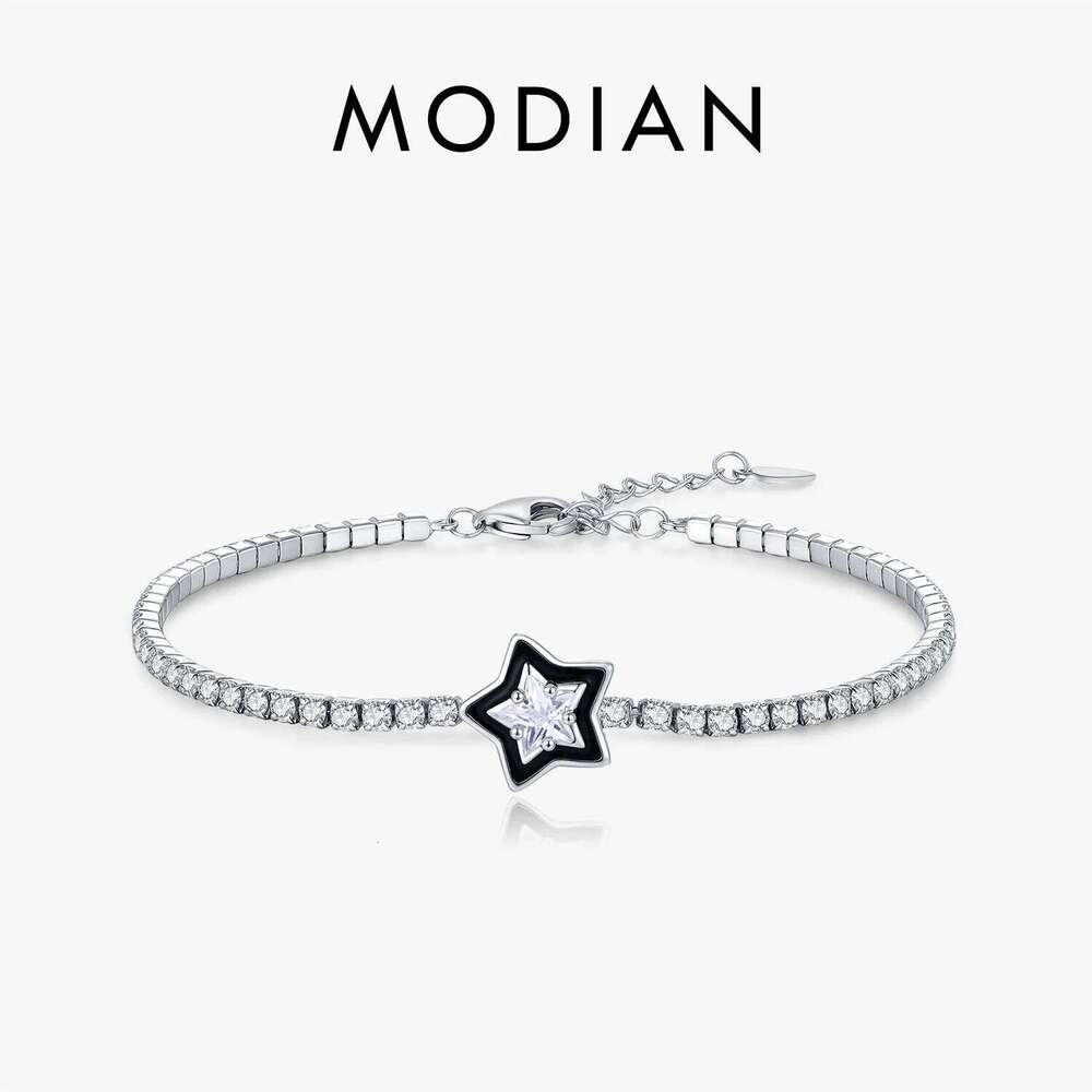 MODIAN 925 Sterling Silver Shinning Stars Zirconia Black Enamel Tennis Bracelets For Women Vacation Fine Jewelry Z260225