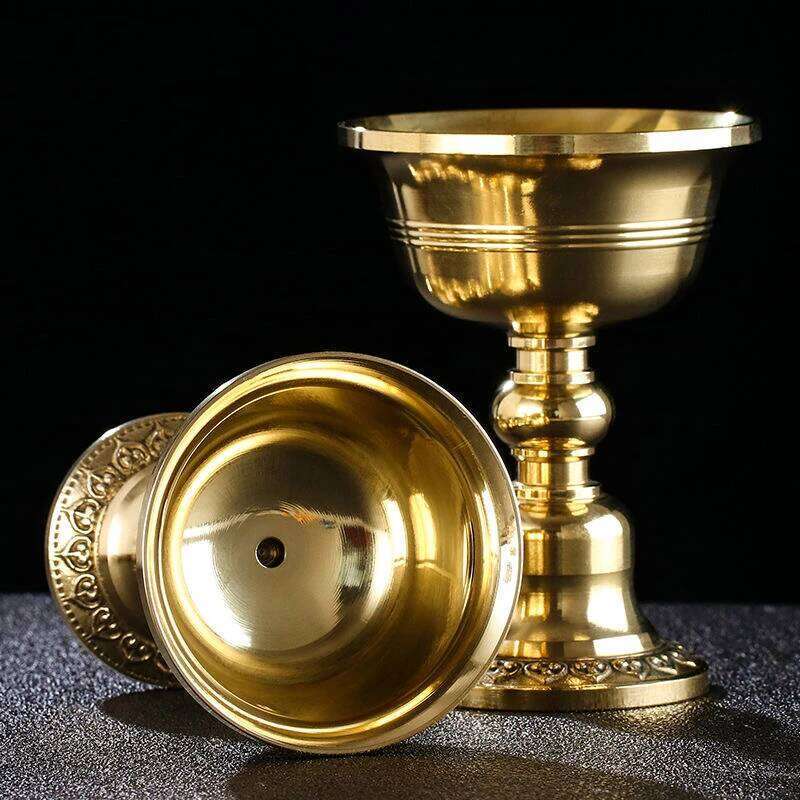 Brass Candle Cup Collection Romantic Flower Golden Candlestick Buddhist Tibetan Lamp Holder Wedding Dinner Home Table Decoration W260226