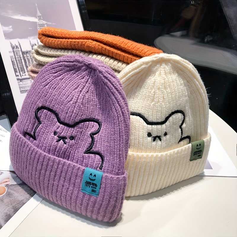 Hot Selling Autumn Winter New Embroidered Cute Knitted Hat for Women Face Slimming Warm Wool Hat Cold Hat Student Ear Protection Hat S260225
