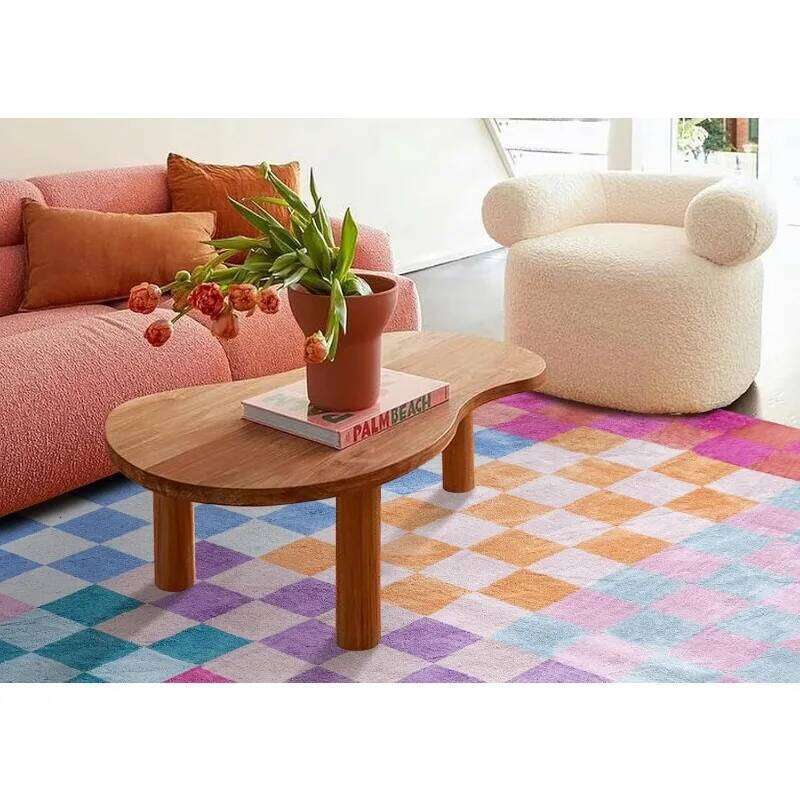 Multicolored Checkerboard Rug Retro Funky Rugs for Living DIning Room Bedroom Kitchen Office Checkered Modern Geometric Carpet W260226